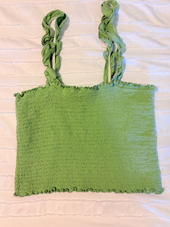 aerie Tops - Aerie Green Smocked Crop Top Ruffle Strap